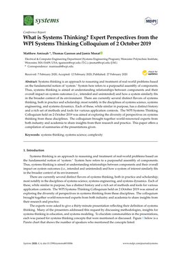 Expert Perspectives from the WPI Systems Thinking Colloquium of 2 October 2019