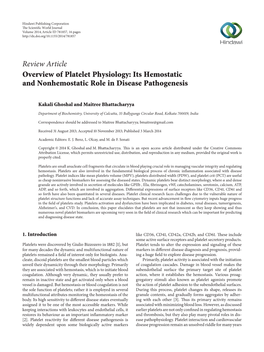 Overview of Platelet Physiology: Its Hemostatic and Nonhemostatic Role in Disease Pathogenesis