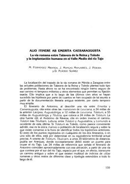 Alio Itinere Aba Emerita Caesaraugusta. La Vía Romana Entre Talavera De La Reina Y Toledo Y La Implantación Humana En El Valle