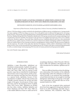 Parasitic Wasps As Natural Enemies of Aphid Populations in the Mashhad Region of Iran: New Data from Dna Barcodes and Sem