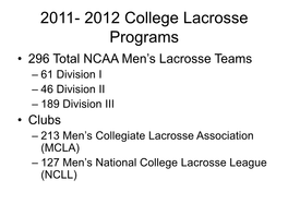 2011- 2012 College Lacrosse Programs