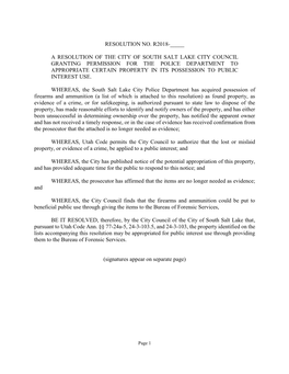 A Resolution of the City of South Salt Lake City