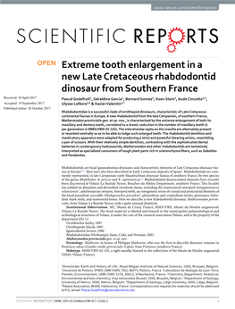 Extreme Tooth Enlargement in a New Late Cretaceous Rhabdodontid