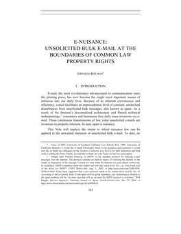 E-Nuisance: Unsolicited Bulk E-Mail at the Boundaries of Common Law Property Rights