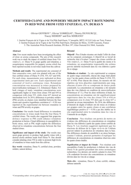 Certified Clone and Powdery Mildew Impact Rotundone in Red Wine from Vitis Vinifera L