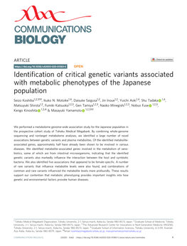 Identification of Critical Genetic Variants Associated with Metabolic