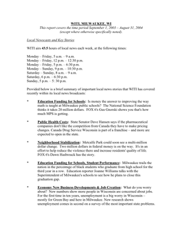 WITI, MILWAUKEE, WI This Report Covers the Time Period September 1, 2003 – August 31, 2004 (Except Where Otherwise Specifically Noted)