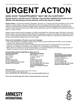 URGENT ACTION MAN WHO 