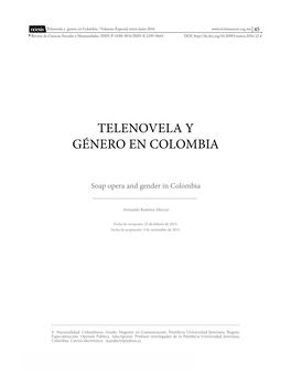 Telenovela Y Género En Colombia / Volumen Especial, Enero-Junio 2016 45 Revista De Ciencias Sociales Y Humanidades