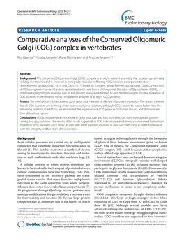 Comparative Analyses of the Conserved Oligomeric Golgi (COG) Complex in Vertebrates BMC Evolutionary Biology 2010, 10:212