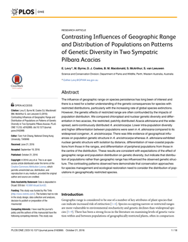 Contrasting Influences of Geographic Range and Distribution of Populations on Patterns of Genetic Diversity in Two Sympatric Pilbara Acacias