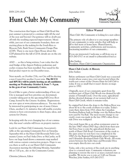 Hunt Club Community Association’S Air Force Base to Join the Agricultural Ditches Just Table at the Upcoming Community Fest on Saturday, North of Hunt Club Road