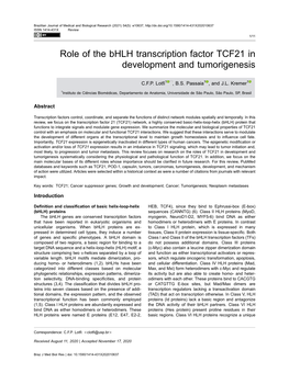 Role of the Bhlh Transcription Factor TCF21 in Development and Tumorigenesis