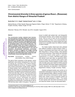 Chromosomal Diversity in Three Species of Genus Rosa L. (Rosaceae)