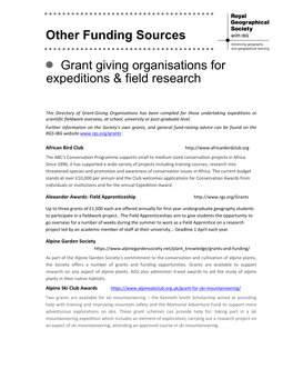 Grant Giving Organisations for Expeditions & Field Research Other