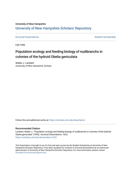 Population Ecology and Feeding Biology of Nudibranchs in Colonies of the Hydroid Obelia Geniculata