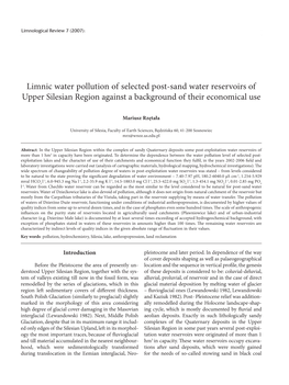 Limnic Water Pollution of Selected Post-Sand Water Reservoirs of Upper Silesian Region Against a Background of Their Economical Use