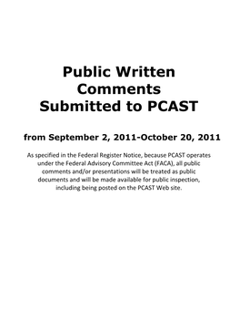 Public Written Comments Submitted to PCAST from September 2, 2011-October 20, 2011