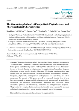 The Genus Gnaphalium L. (Compositae): Phytochemical and Pharmacological Characteristics