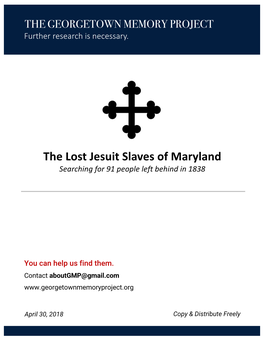 2018 the Lost Jesuit Slaves of Maryland