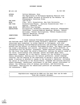 The Experiences of Portuguese-Speaking Families with Special-Needs Children As Related by the Mothers: an Ethnographic Interview Study