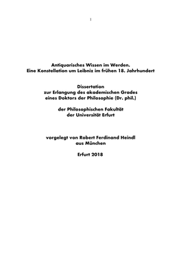 Antiquarisches Wissen Im Werden. Eine Konstellation Um Leibniz Im Frühen 18