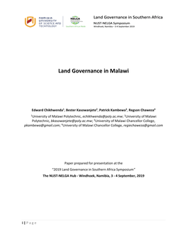 Land Governance in Malawi