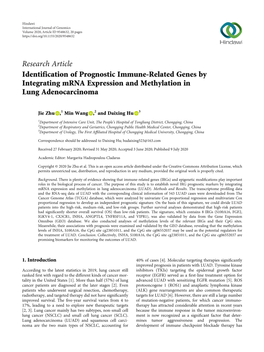 Identification of Prognostic Immune-Related Genes by Integrating Mrna Expression and Methylation in Lung Adenocarcinoma