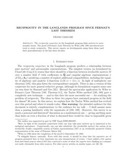 Reciprocity in the Langlands Program Since Fermat's