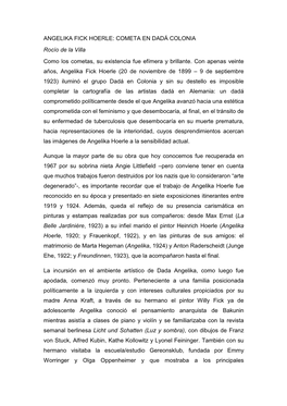 ANGELIKA FICK HOERLE: COMETA EN DADÁ COLONIA Rocío De La Villa Como Los Cometas, Su Existencia Fue Efímera Y Brillante