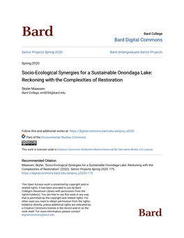 Socio-Ecological Synergies for a Sustainable Onondaga Lake: Reckoning with the Complexities of Restoration