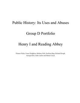 Public History: Its Uses and Abuses Group D Portfolio Henry I And