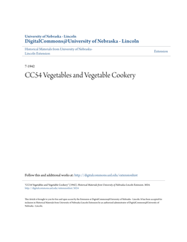 CC54 Vegetables and Vegetable Cookery