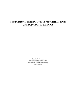 Historical Perspectives of Children's Chiropractic Clinics