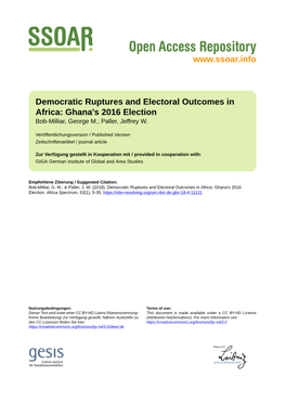 Democratic Ruptures and Electoral Outcomes in Africa: Ghana's 2016 Election Bob-Milliar, George M.; Paller, Jeffrey W
