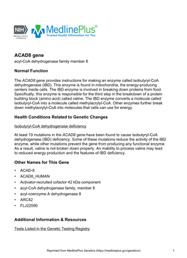 ACAD8 Gene Acyl-Coa Dehydrogenase Family Member 8