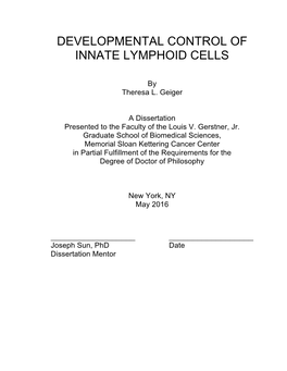 Developmental Control of Innate Lymphoid Cells