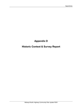 Appendix D Historic Context & Survey Report