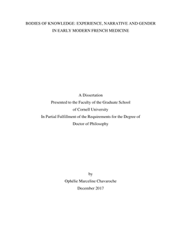 Experience, Narrative and Gender in Early Modern French Medicine