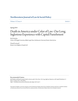 Death in America Under Color of Law: Our Long, Inglorious Experience with Capital Punishment