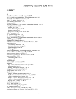 Astronomy Magazine 2018 Index