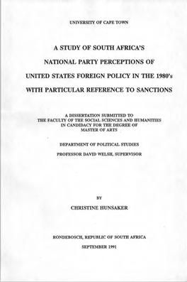A Study of South Africa's National Party Perceptions of United States