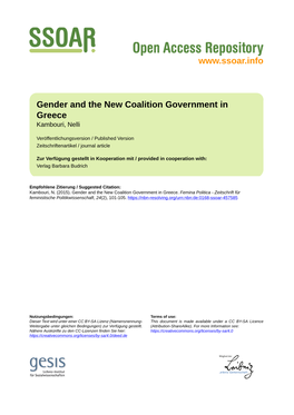 Gender and the New Coalition Government in Greece Kambouri, Nelli