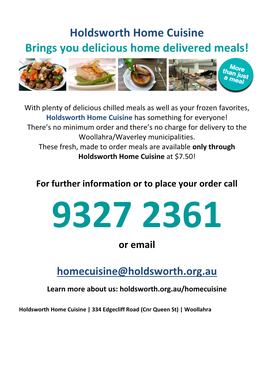 Holdsworth Home Cuisine Brings You Delicious Home Delivered Meals!