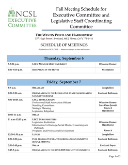 Fall Meeting Schedule for Executive Committee and Legislative Staff Coordinating Committee