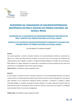 Inventário Da Comunidade De Macroinvertebrados Bentônicos Em Rios E Riachos Do Parque Nacional Do Iguaçu, Brasil