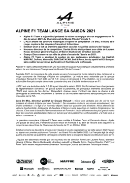 Alpine F1 Team Lance Sa Saison 2021