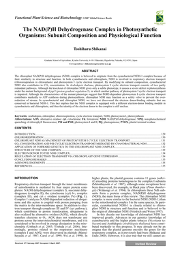 The NAD(P)H Dehydrogenase Complex in Photosynthetic Organisms: Subunit Composition and Physiological Function