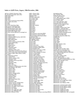 Index to AAPS News, August, 1986-December, 2006