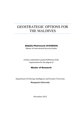 Geostrategic Options for the Maldives